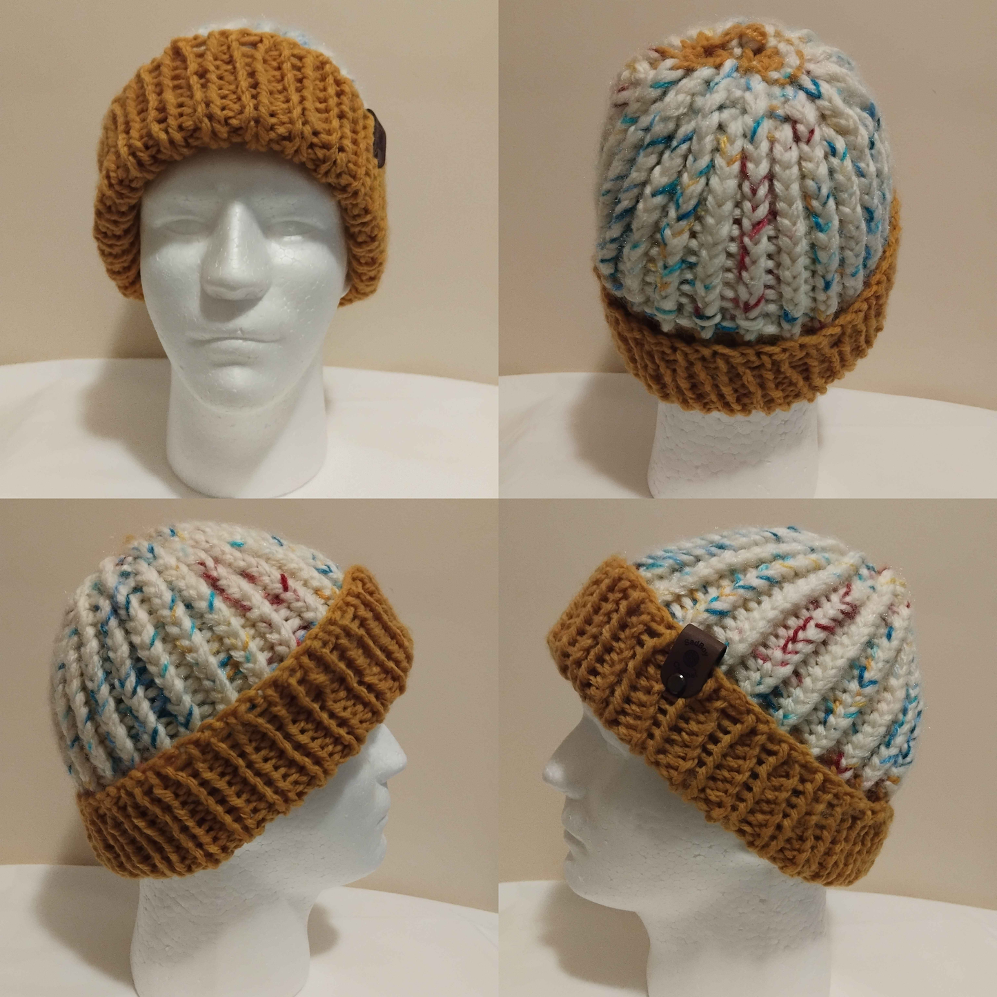 Gold and Blueberry Trifle Knit Beanie
