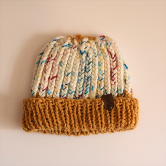Gold and Blueberry Trifle Knit Beanie