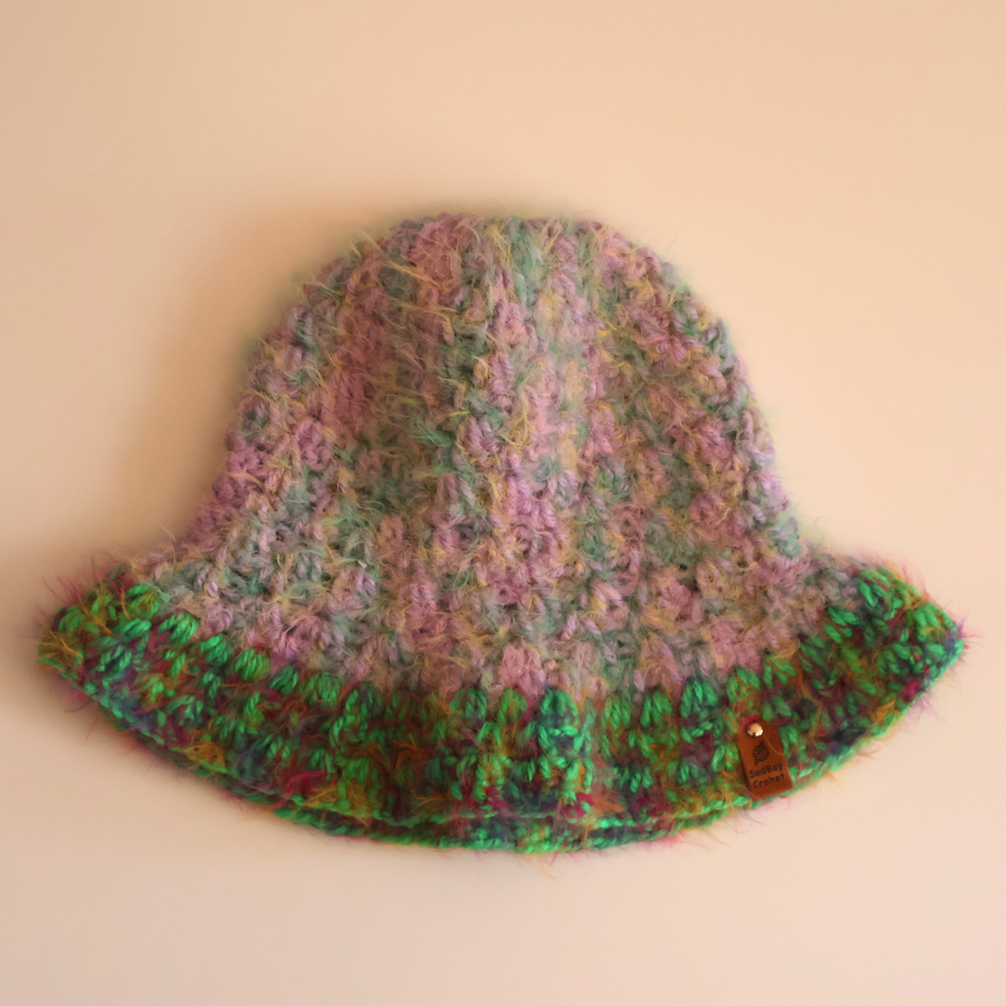 Lilac and Neon Green Fuzzy Bucket Hat