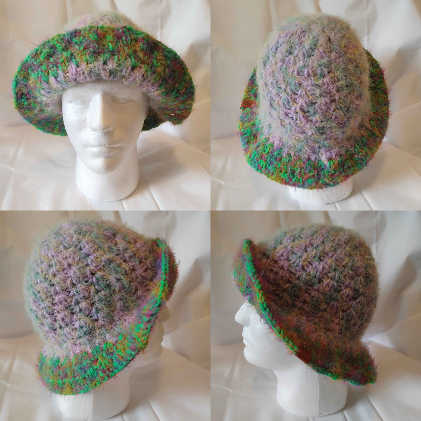 Lilac and Neon Green Fuzzy Bucket Hat
