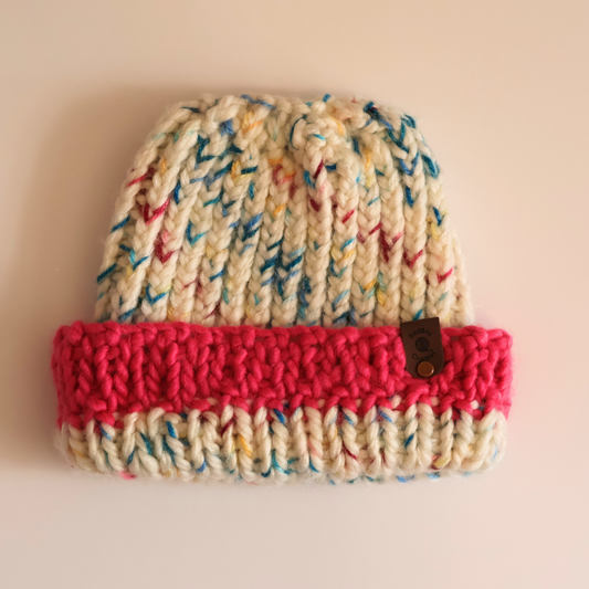 Hot Pink and Blueberry Trifle Knit Beanie