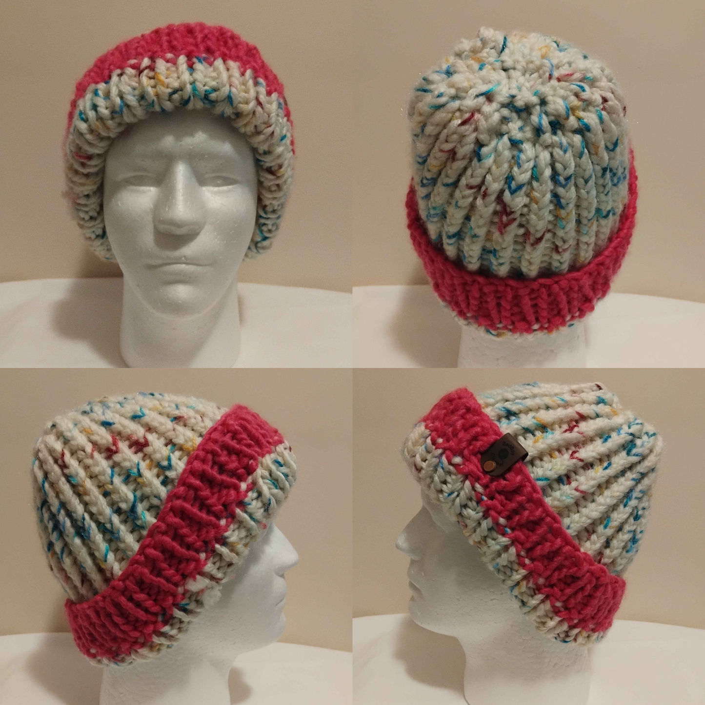 Hot Pink and Blueberry Trifle Knit Beanie
